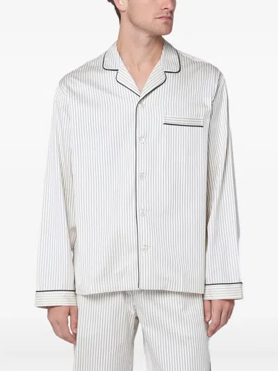 Tekla Striped Satin Pajama Shirt In White
