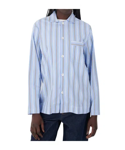 Tekla Striped Shirt Pajamas In Blue