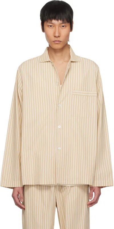 Tekla Tan & Beige Poplin Long-sleeved Pyjama Shirt In Corinth Stripes