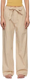 Tekla Tan & Beige Poplin Pyjama Pants In Corinth Stripes