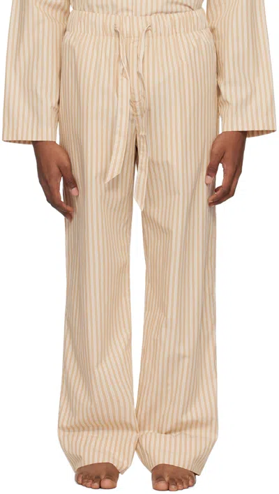 Tekla Tan Drawstring Pyjama Trousers In Corinth Stripes