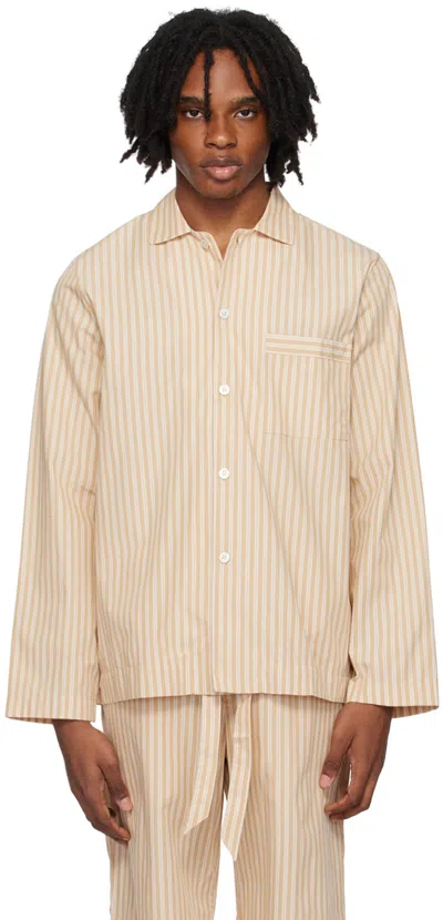 Tekla Tan Long Sleeve Pyjama Shirt In Corinth Stripes