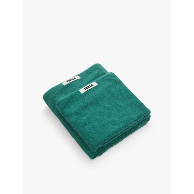 Tekla Teal Green Bordered Organic-cotton Hand Towel 50cm X 80cm In Teal Green
