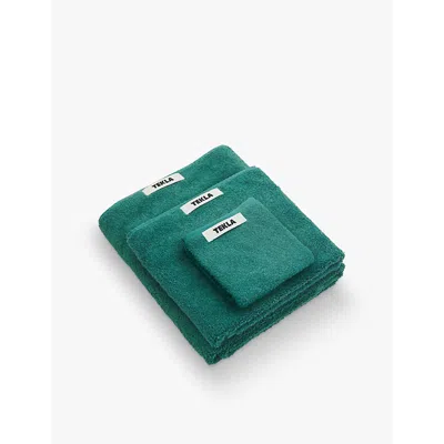 Tekla Teal Green Striped Organic-cotton Washcloth 30cm X 30cm