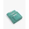 Tekla Teal Green Stripes Bordered Organic-cotton Hand Towel 50cm X 80cm