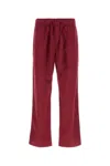 Tekla Flannel Drawstring-fastening Pajama Bottoms In Burgundy