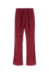 Tekla Flannel Drawstring-fastening Pajama Bottoms In Burgundy