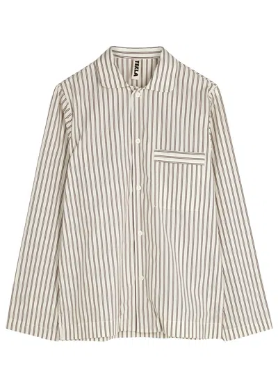 Tekla Unisex Striped Poplin Pyjama Top In Neutral