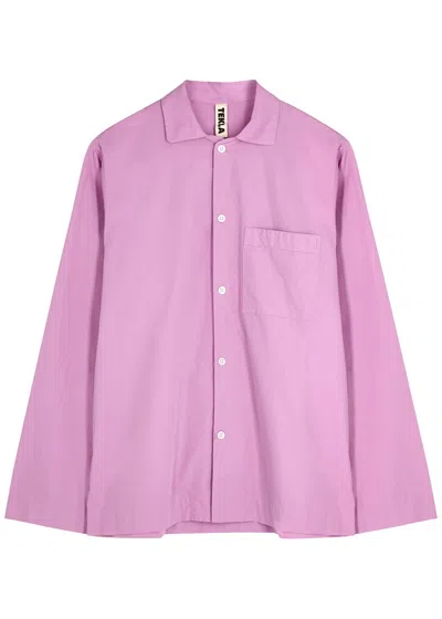 Tekla Unisex Striped Poplin Pyjama Top In Purple