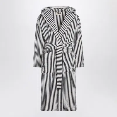 Tekla White And Black Striped Bathrobe In Multi