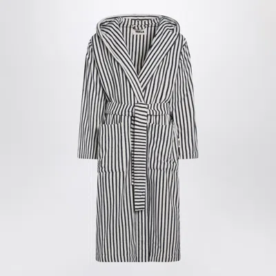 Tekla White And Black Striped Bathrobe In Blue
