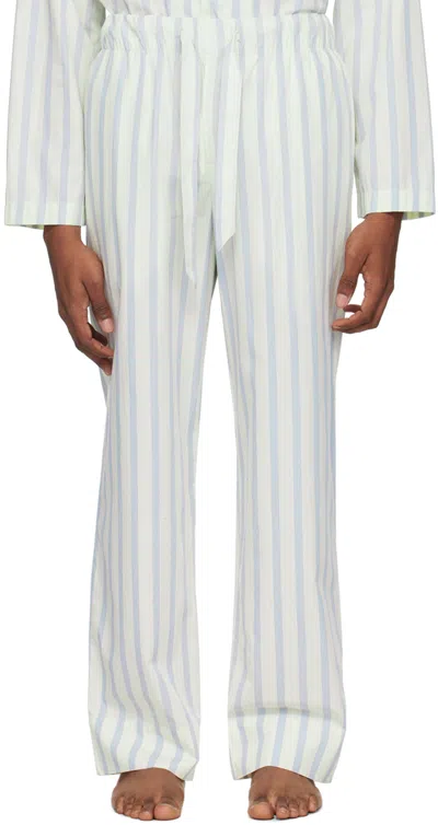 Tekla White & Blue Drawstring Pyjama Trousers In Needle Stripes