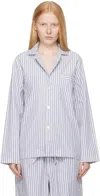 Tekla White & Blue Poplin Long-sleeved Pyjama Shirt