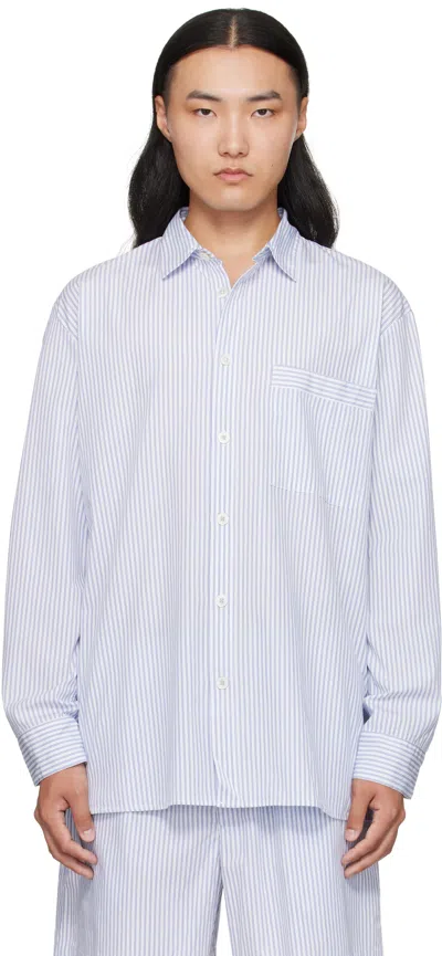 Tekla White & Blue Poplin Long-sleeved Pyjama Shirt
