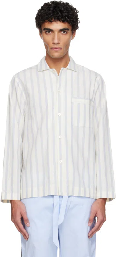 Tekla White & Blue Poplin Long-sleeved Pyjama Shirt In Neutral