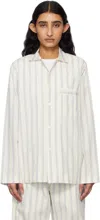 Tekla White & Blue Poplin Long-sleeved Pyjama Shirt In Needle Stripes