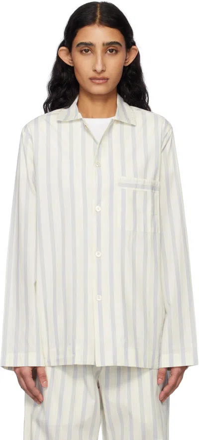 Tekla White & Blue Poplin Long-sleeved Pyjama Shirt In Needle Stripes