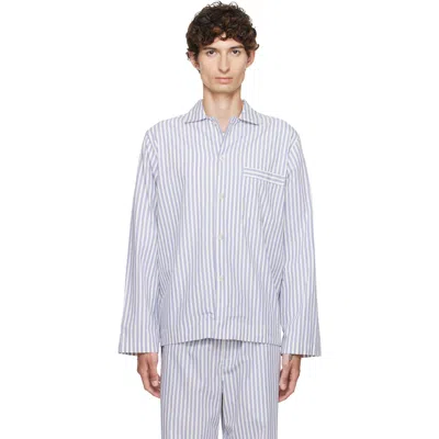 Tekla White & Blue Poplin Long-sleeved Pyjama Shirt In 223-skagen Stripes