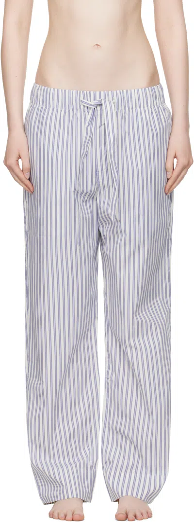 Tekla White & Blue Poplin Pyjama Pants