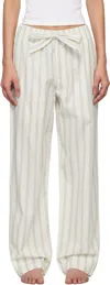 Tekla White & Blue Poplin Pyjama Pants In Needle Stripes