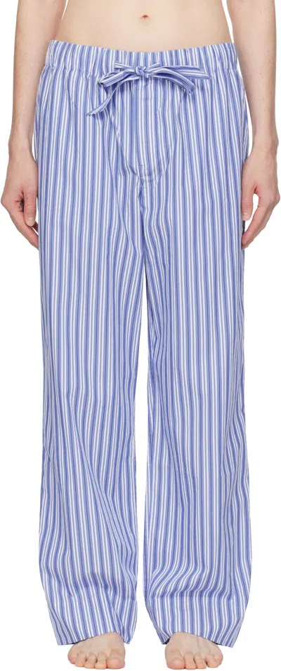 Tekla White & Blue Poplin Pyjama Trousers In Penny Stripes