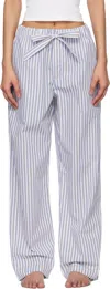 Tekla White & Blue Poplin Pyjama Pants In Skagen Stripes