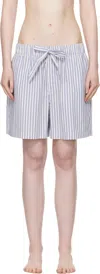 Tekla White & Blue Poplin Pyjama Shorts