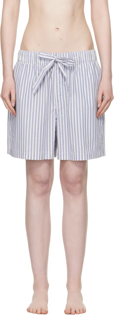 Tekla White & Blue Poplin Pyjama Shorts