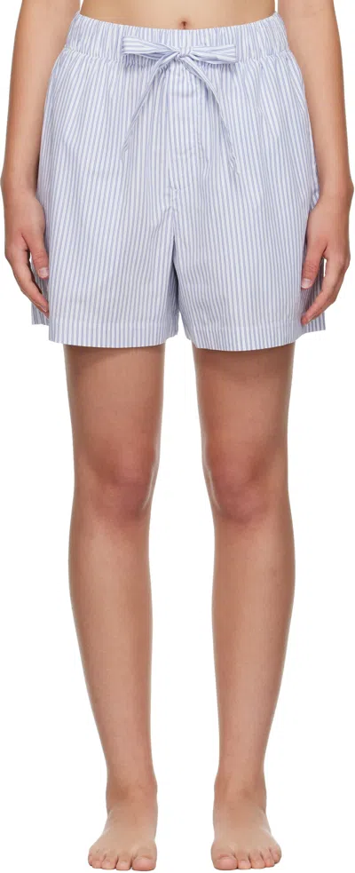 Tekla White & Blue Poplin Pyjama Shorts
