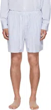 Tekla White & Blue Poplin Pyjama Shorts In Blue