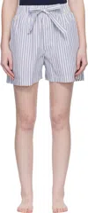 Tekla White & Blue Poplin Pyjama Shorts In Blue