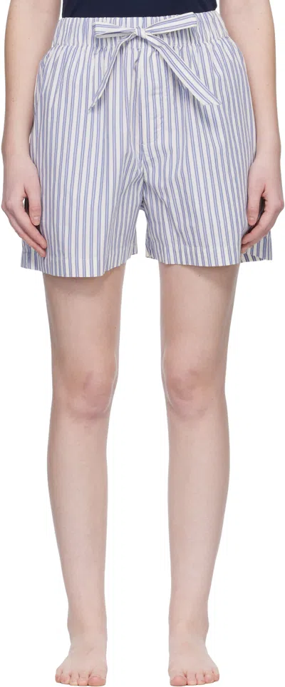 Tekla White & Blue Poplin Pyjama Shorts