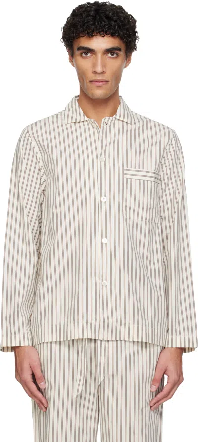 Tekla White & Brown Poplin Long-sleeved Pyjama Shirt In Neutral