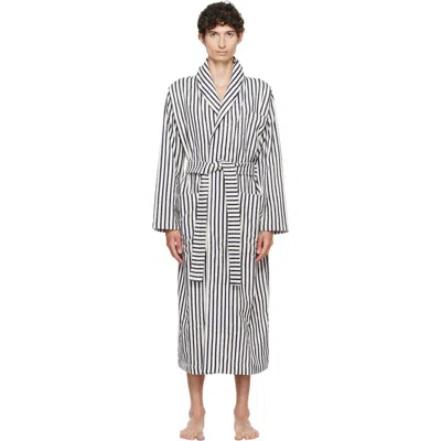 Tekla White & Navy Terry Classic Bathrobe In Sailor Stripes