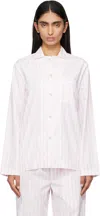 Tekla White & Pink Poplin Long-sleeved Pyjama Shirt In Hatty Stripes