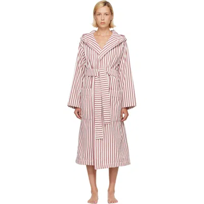 Tekla White & Pink Terry Hooded Bathrobe In Ripple Stripes