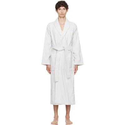 Tekla White  Blue Terry Classic Bathrobe