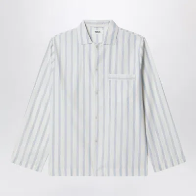 Tekla White Pajama Shirt With Light Blue Stripes