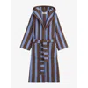 Tekla Womens Chesnut Stripes Striped Hooded Cotton Robe In Blue