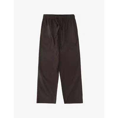 Tekla Womens Striped Drawstring-waistband Straight-leg Mid-rise Organic-cotton Pyjama Trousers Coffee