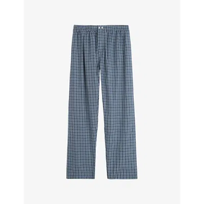 Tekla Womens Checked Cotton Pyjama Bottoms Lanegan Checks In Blue