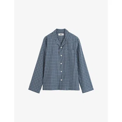 Tekla Womens Checked Cotton Pyjama Shirt Lanegan Checks In Blue