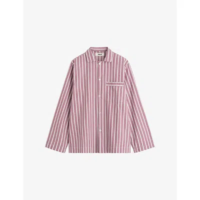 Tekla Womens Rhubarb Stripes Striped Cotton-poplin Pyjama Shirt In Pink
