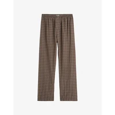 Tekla Womens Checked Cotton Pyjama Bottoms Serra Checks In Brown