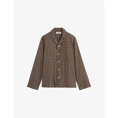 Tekla Womens Checked Cotton Pyjama Shirt Serra Checks In Brown