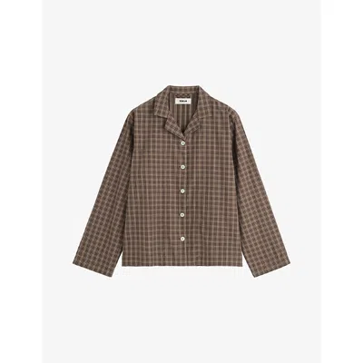 Tekla Womens Striped Cotton-twill Pyjama Shirt Serra Checks In Brown