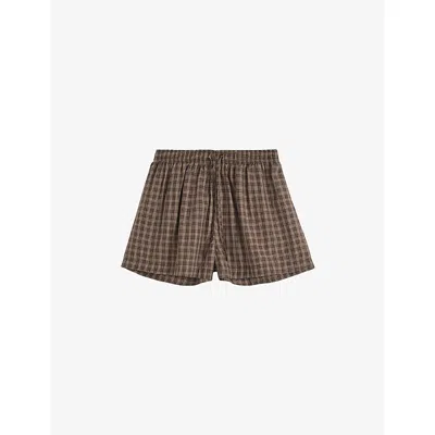 Tekla Womens Striped Cotton-twill Pyjama Shorts Serra Checks In Brown
