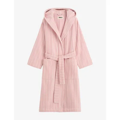 Tekla Womens  Hooded Striped Cotton Bathrobe In Pink