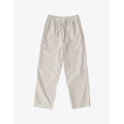 TEKLA WOMENS HOPPER STRIPES STRAIGHT-LEG MID-RISE ORGANIC-COTTON POPLIN PYJAMA TROUSERS