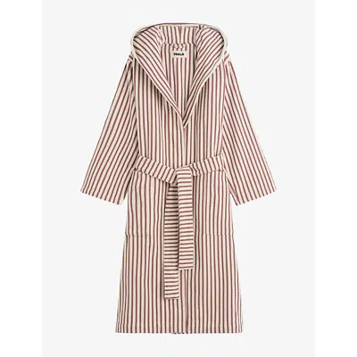 Tekla Womens Ripple Stripes Hooded Striped Cotton-towelling Bathrobe In Brown